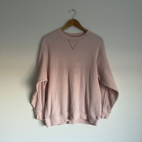 Aerie Light Pink Waffle Knit Slouchy Cotton Crewneck Pullover Size Small - Picture 2 of 11